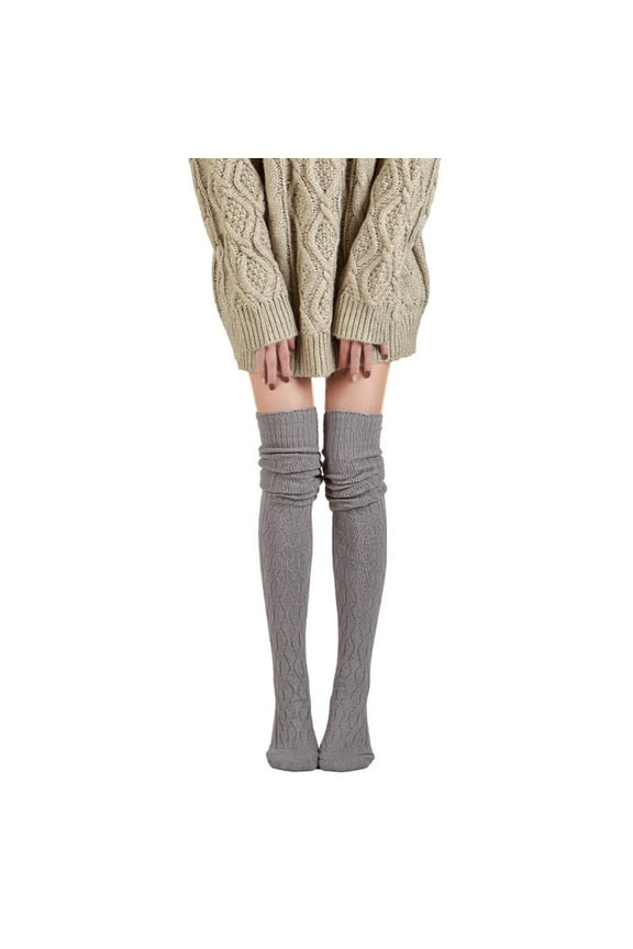 Wool Socks, Sleep Socks Women's Warm Solid Color Over-The-Knee Socks Women's Cable Knit Thigh Socks Fuzzy Grippers Socks Gray $15 & Under