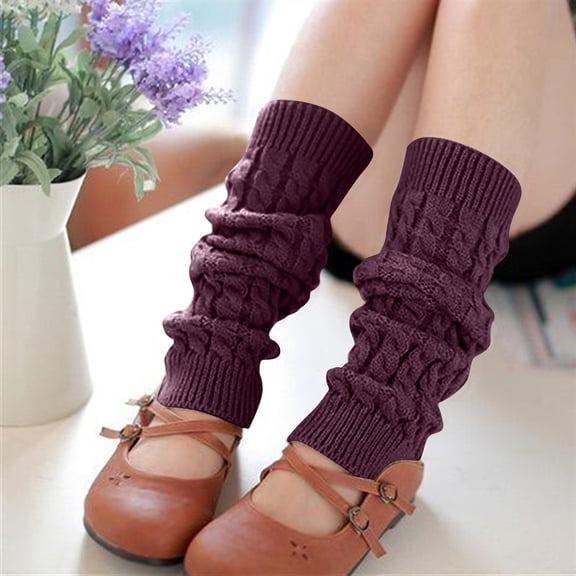 YYYTop Wool Socks, White Fuzzy Socks Fashion Women Winter Warm Leg Warmers Knitted Crochet Long Socks Crew Socks Purple Under $15