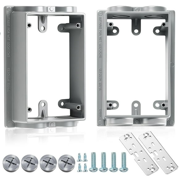 YYYYY 2 Sets Ul Listed Weatherproof Electrical Box Extension 1-Gang (4) 1/2-inch, Receptacle Aluminum Fireproof Outlets Extender with 4 Lids and 8 Screws for Outdoor
