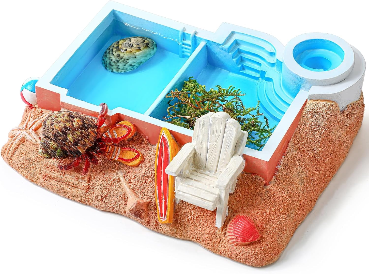 YYYYYY Hermit Crab Water Bowl with Climbing Ramp, 2 Compartments Resin ...