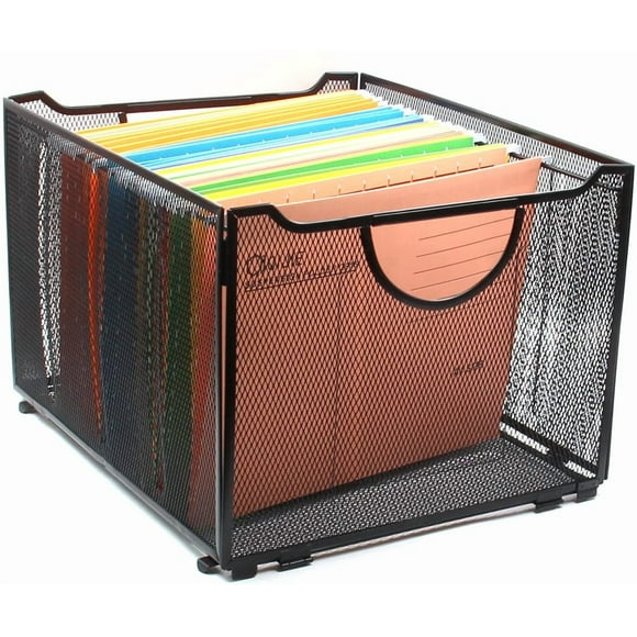 YYYYYY Letter Size Portable Filing Bin Black Mesh Metal File Crate Box with Hanging File Folder Frame