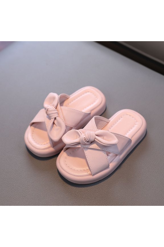 Boys Girls Slip On Slide Kid Beach Sandals, Boys Sandals Size 13 Little Kid toddler Shoes Baby Girls Cute Fashion Solid Color Bow Non-Slip Soft Sole Beach Sandals Slippers Sloth Slippers Girls