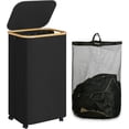 thumbnail image 1 of YYhl 1pack Laundry Hamper with Wheels,110L Laundry Basket with Lid and Inner Bag Clothes Hamper for Laundry Room Clothes Hampers for Laundry with Bamboo Handles, 1 of 5