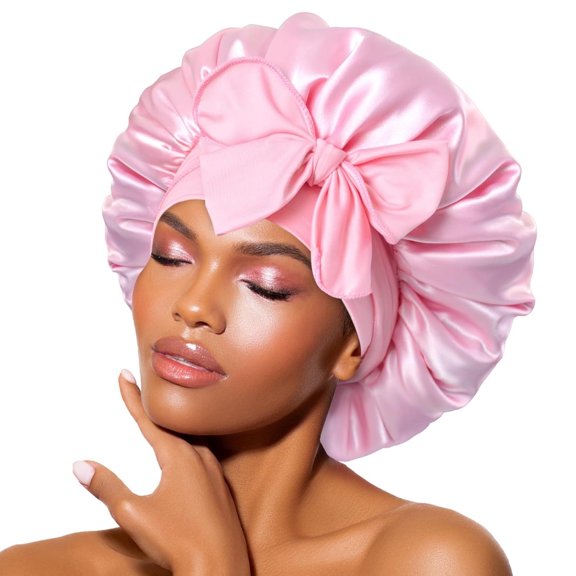 YYhl Satin Bonnet Silk Bonnet for Sleeping Women, Ajustable Hair Bonnet for Curly Hair With Tie Band 1Pack Pink