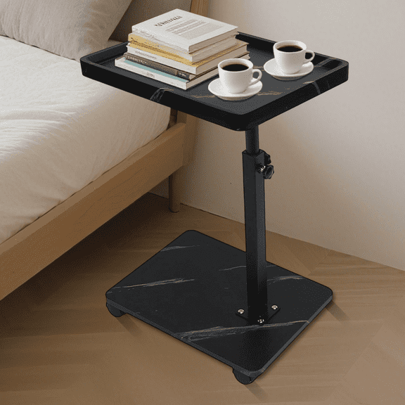 YYuan C Table End Table Adjustable Height, 360°Swivel TV Tray Table for Small Spaces, C Shaped Side Tables living room and bedroom for Sofa, Bed,Chair,Black and white texture