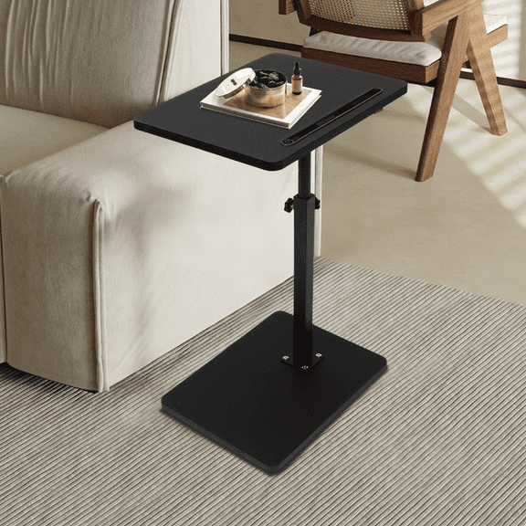 YYuan C Table End Table Adjustable Height with Phone & Tablet Slot, Small Spaces End Table - Side Table for Living Room or Bedroom, Black（No wheels）