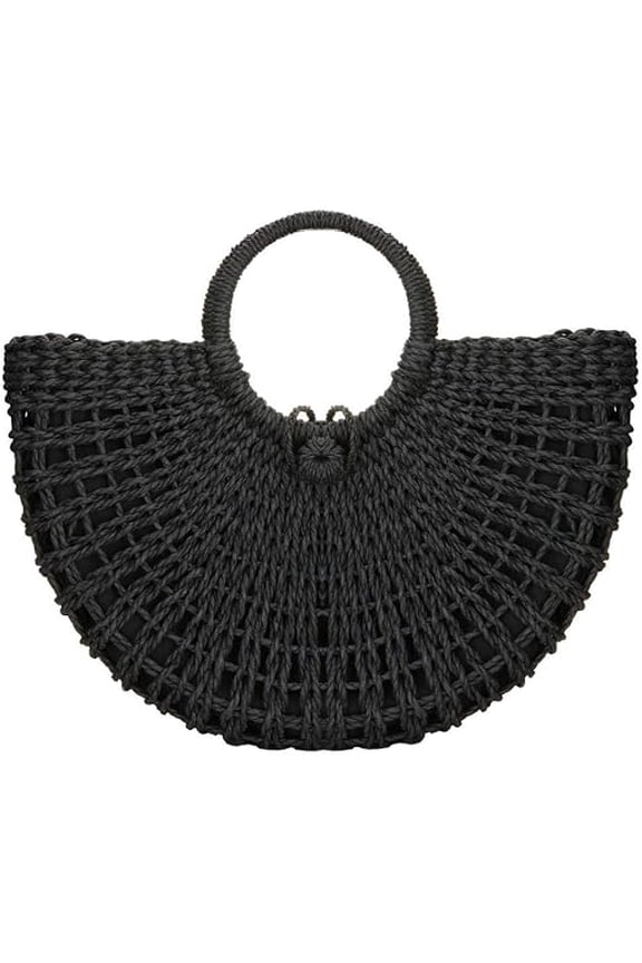 YYuan Summer Straw Beach Purse Woven Handbag for Women Natural Boho Half Moon Bag
