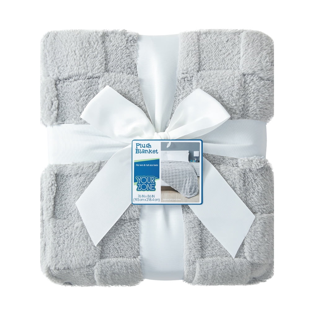 Your Zone Gray Embossed Checkerboard Oversized Blanket, Twin/Full