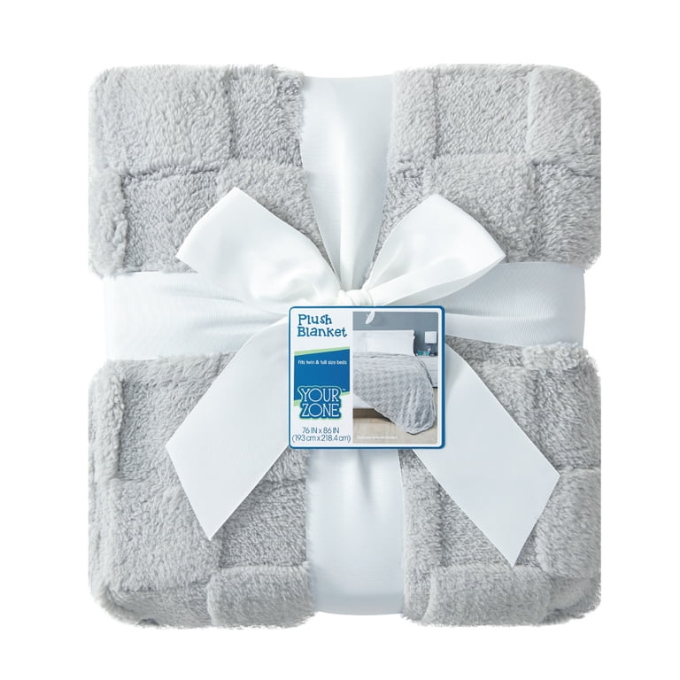 Your Zone Gray Embossed Checkerboard Oversized Blanket, Twin/Full