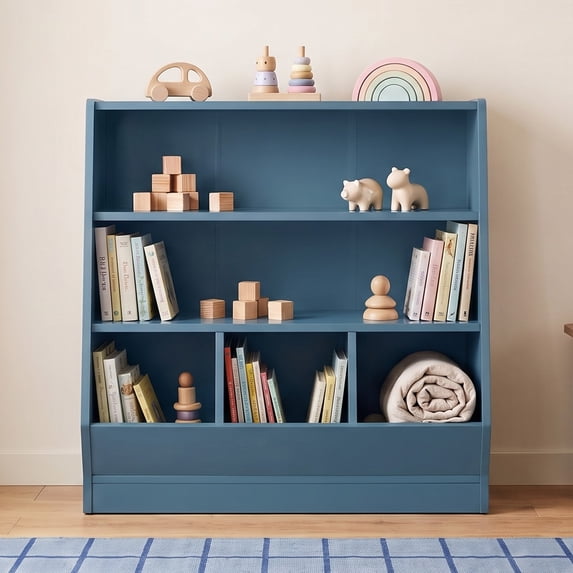Mainstays Kids Bin Storage and Two Shelf Bookcase, Blue