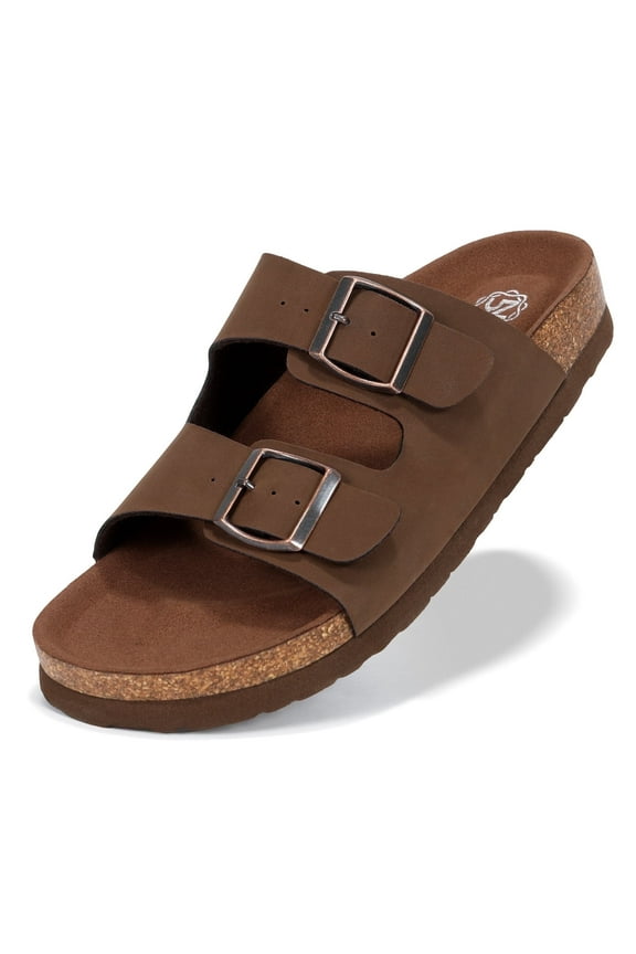 Women's Cork Footbed Sandals Open Toe Slippers Adjustable Buckle Flat Sandals + Comfort Slip-On Shoes