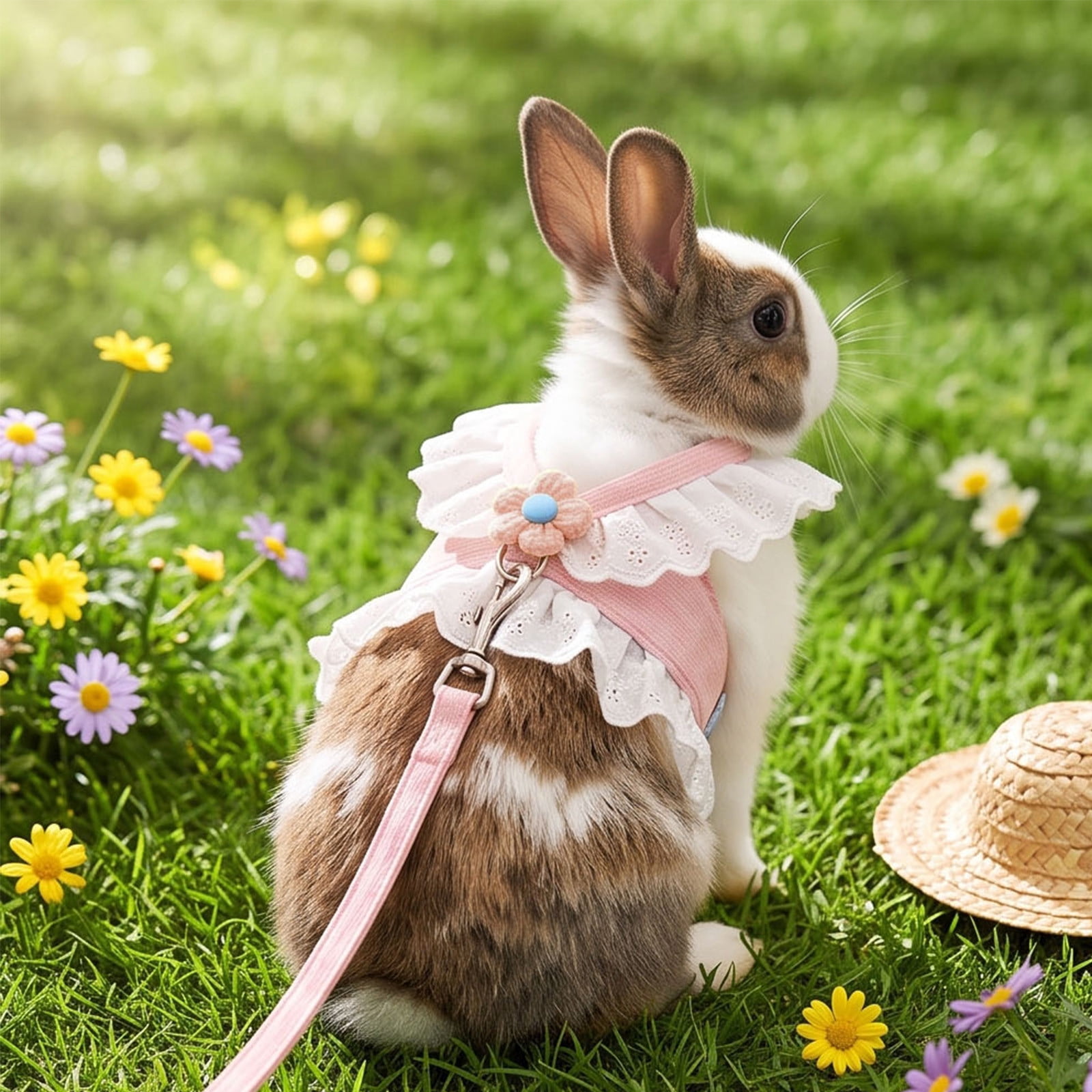 YZAPOII Adjustable Outdoor Harness for Rabbits, Pink, Polyester Walking ...