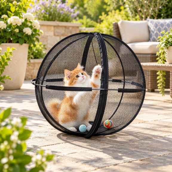 YZAPOII Cat Hamster Ball, Portable Rolling Catio with Foldable Breathable Mesh and Zipper for Outdoor Lawn and Backyard Play, Pet Supplies