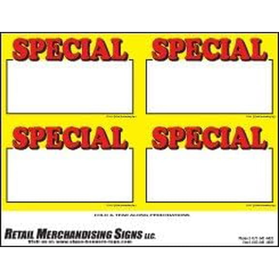 YZC212 Price Sign Laser Cards Special PC Printable 8 1/2" x 11" 100 Sheets Per Pack Retail - Supermarket - Grocery Business Store Signs (3 1/2" x 5 1/2" 4up) 400 Cards