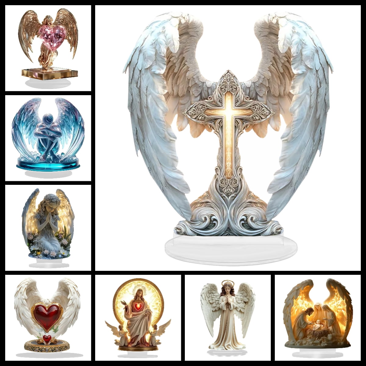 Workdesk Angel YZEGDCH 2D Cross Angel Figurines with Wings, Gorgeous Acrylic Boho ...