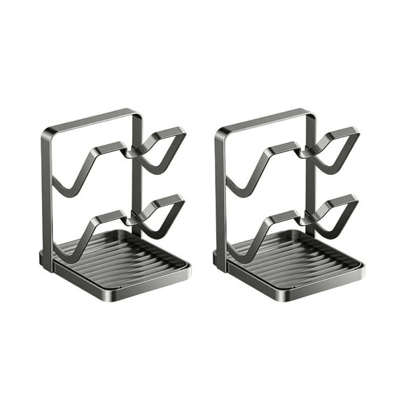 YZEGDCH 2Pcs Countertop Pot Lid Holder With Spoon Rest, 2 Pot Lid Organizer To Keep Cooking Utensils Handy And For Kitchen Space Tidy