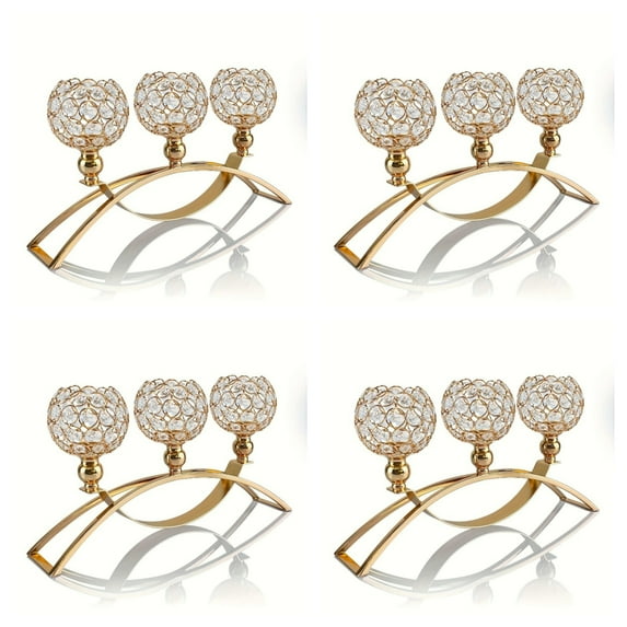 YZEGDCH 4Pcs Gold Candle Holders for Table Centerpiece, 3 Arms Metal Candelabra Candlestick Holders for Home Decor, Wedding, Dinning, Party, Anniversary, Valentines Birthday Party Decorations