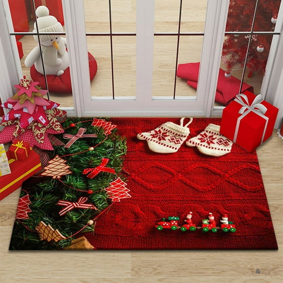 Mat Christmas Santa Elks Bath Mat Non-Slip Rugs Flannel Bathroom Mats Water Absorbent Bathtub Rug Quick Dry Soft Shower Rug for Floor Bedroom Kitchen Decor 24x17 inch