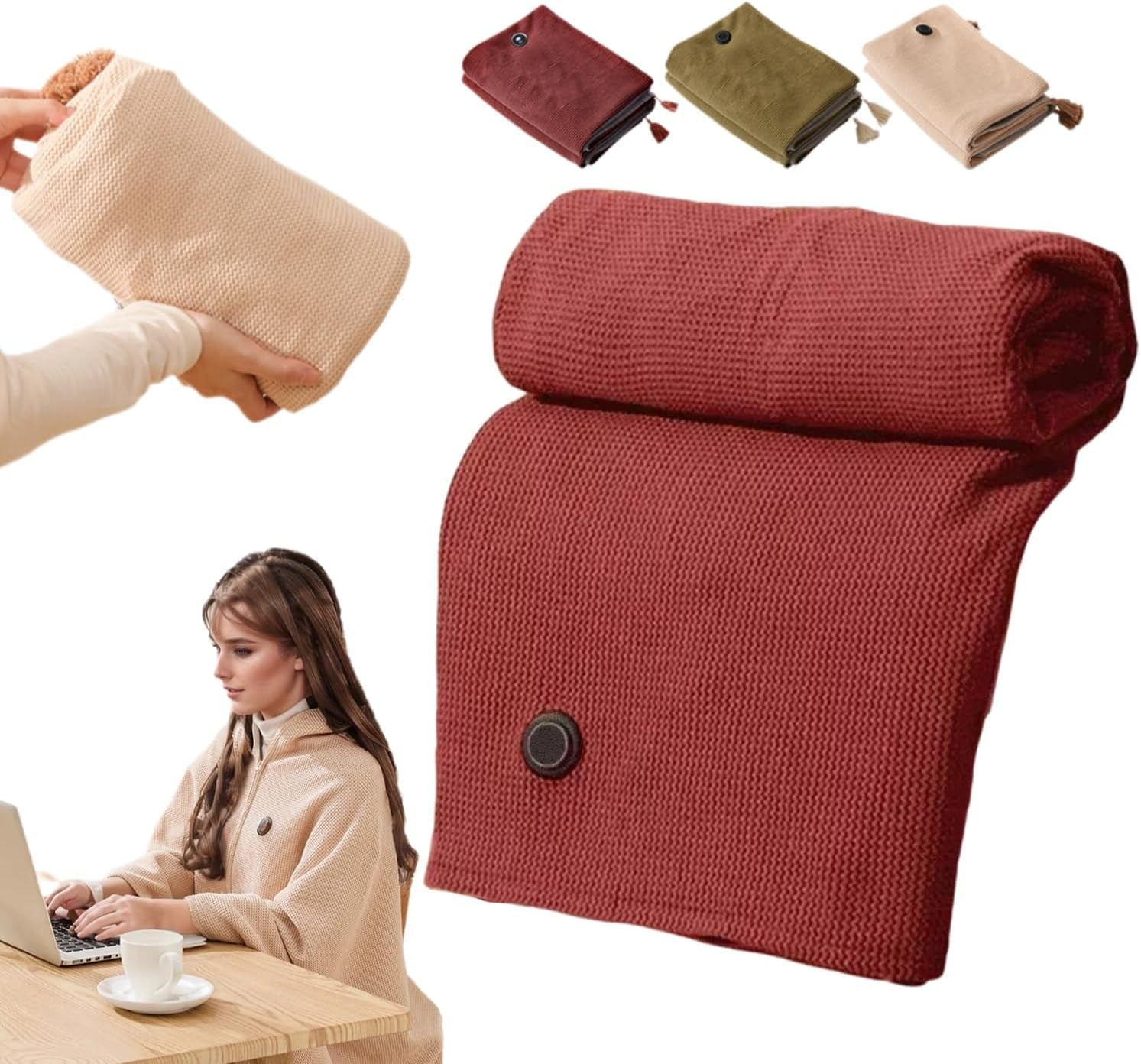 YZEGDCH Portable Heated Shawl - Soft Zippe Heated Blanket, Wearable Warming Wrap, Portable Wireless Heating for Home Travel Office, Christmas Gifts for Kid Family Friends