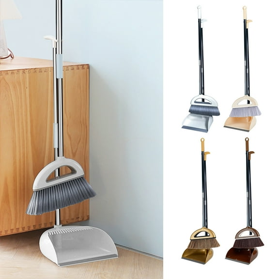 Broom with Dustpan Combo Set Dustpans Long Handle Broom with Dust Pan Dust Pan with Built-in Teeth for Home Kitchen Office Lobby Floor
