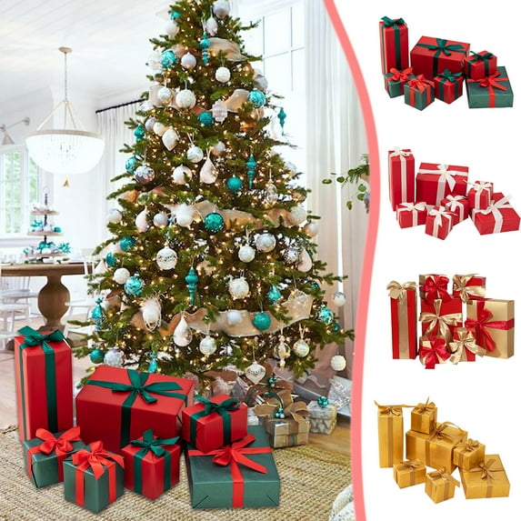 Christmas Lighted Gift Boxes Xmas Decorations,7PCS Matte Christmas Ornaments Gift Box,Xmas Gift Wrap Boxes Bulk Set for Holiday Present Wrapping Decorative