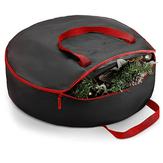 Christmas Thanksgiving Wreath Storage Bag,24"x6" Sturdy Durable Waterproof Garland Storage Bag (Black),Keeps Christmas Decorations Clean & Dry for Next Season