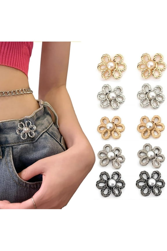 YZEGDCH Clearance under $5 16pcs Pant Waist Tightener for Jeans No Sewing Adjustable Waist Buckle Sets Jean Buttons Pins for Loose Jeans Pants Skirts Sleeves