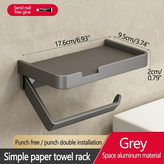 YZEGDCH Clearance Under $5 Self Adhesive Toilet Paper Holder Toilet Paper Roll Holder Stick On Wall No Drilling Toilet Paper Storage Bathroom Tissue Holder,Space aluminum