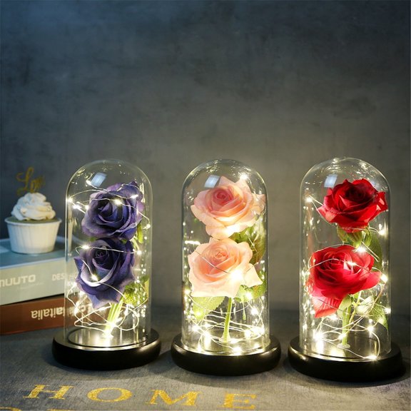 Valentines Day Decorations,Flower Forever Enchanted Rose Decor LED Romantic Light,Romantic Gifts on Valentine Mothers Day Anniversary