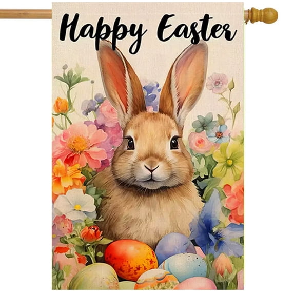 Flag Clearance! YZEGDCH Pink Happy Easter Garden Flag, 12×18 Inch Banners Spring Yard Outdoor, Easter Eggs Tree Bunny Holiday Lawn Outdoor Flag Easter Decoration, Under 5 Dollars!