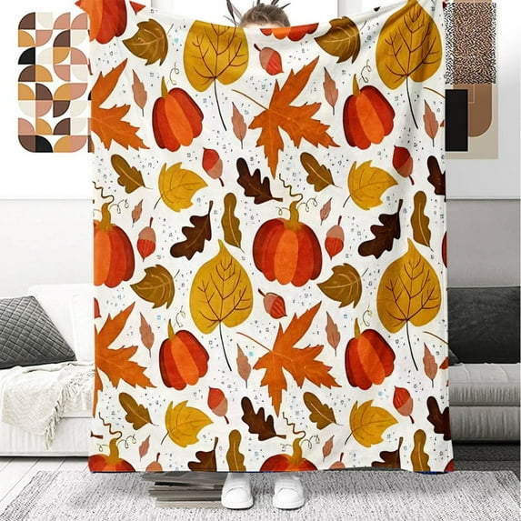 YZEGDCH Fall Throw Blanket Rust Red Pumpkin Autumn Harvest Soft Fuzzy Plush Faux Fur Cozy Blankets for Couch Sofa Bed Lounging, I Gifts for Kids Adults Wife Self