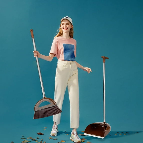 Floor Care Broom with Dustpan Combo Set Upright Standing Design Broom and Dustpan Set with Long Handle for Home Kitchen Office Lobby Floor Garden