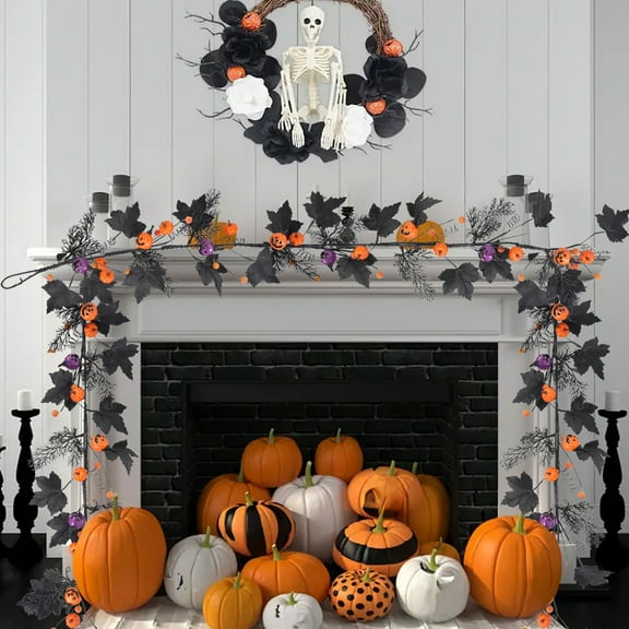 YZEGDCH Garland Fall Decor - Halloween Decor Indoor - Artificial Hanging Fall Vines for Home Thanksgiving Fireplace Farmhouse Porch Indoor Outdoor