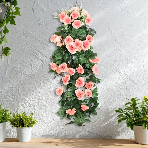 YZEGDCH Hanging Flowers Artificial Rose Floral Vines 2Pc Fake Hanging Spring Flowers Saveings Cute Fake Hanging Flower Vines Floral Garland Decorations for Wedding Party Wall Room Decor Aesthetic