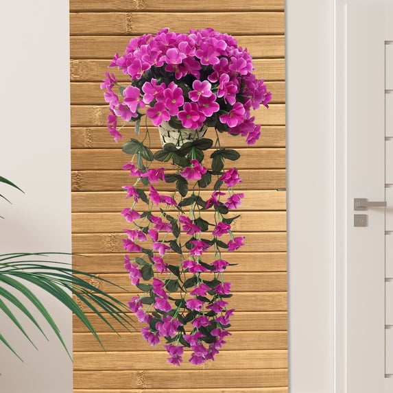 YZEGDCH Hanging Flowers Outdoor Indoors Purple Violet Flowers with Hanging Basket Home Planters with Flowers for Spring Summer Front Porch Garden Patio Livingroom Bedroom Home Decor
