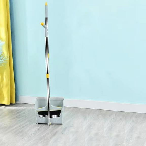 Household Essentials Broom with Dustpan Combo Set Long Handle Broom and Dustpan Set Standing Dust pan and Brooms for Home Kitchen Office Lobby Floor Garden