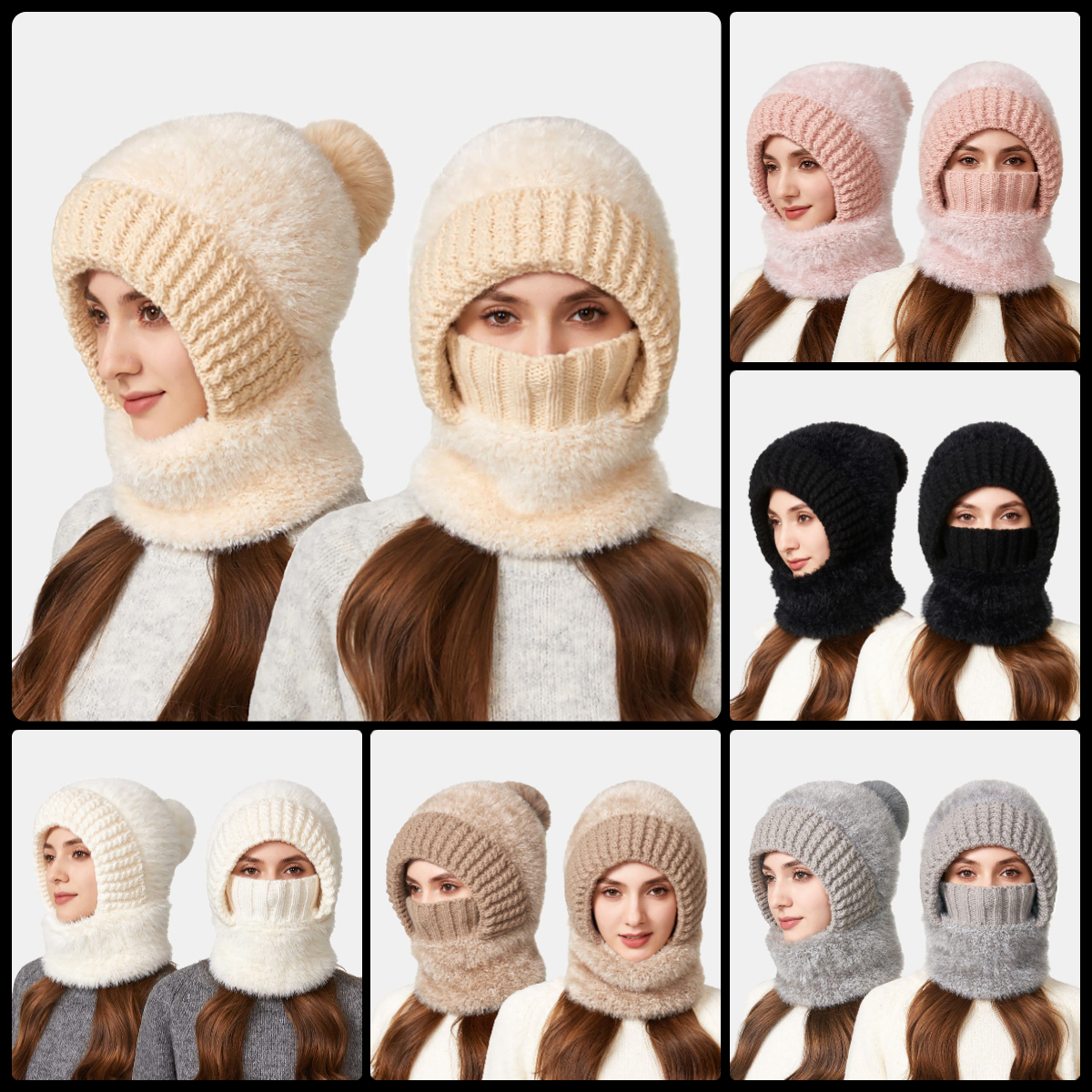 YZEGDCH Khai Balaclava Winter Ski Mask for Men and Women Windproof Hooded Scarf Neck Warmer Scarf Helmet Hood Cold Weather Set, Gift for Women Men