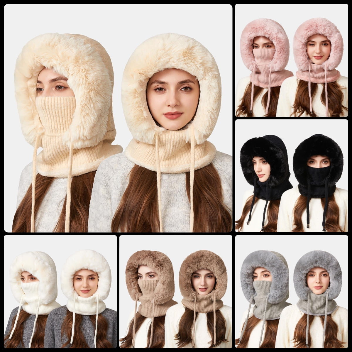 YZEGDCH Khai Women One Piece Slouchy Fleece Thicken Beanie Winter Hats Scarf Mask Drawstring Warm Hooded Winter Balaclava Pullover Knitted Winter Hat, Birthday Valentines Gift for Women