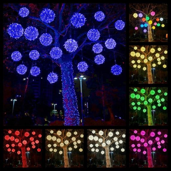 YZEGDCH Outdoor Solar Christmas Balls Lights Tree Lights Waterproof, 1 Pack Blue LED Hanging Globe Sphere Lights for Party Wedding Xmas Porch Patio Garden Yard Decorations