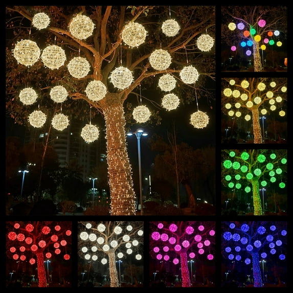 YZEGDCH Outdoor Solar Christmas Balls Lights Tree Lights Waterproof, 1 Pack White LED Hanging Globe Sphere Lights for Party Wedding Xmas Porch Patio Garden Yard Decorations