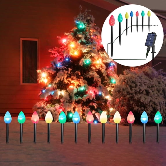 Solar Garden Lights Outdoor,Backyard Garden Patio Decor,Solar One Drag Twelve C9 Strawberry LED String Lights Christmas Garden Yard Decoration Ground Plug Lights