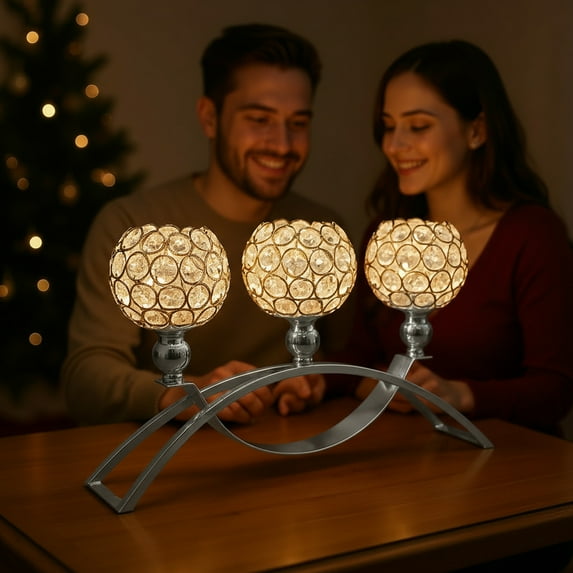 YZEGDCH Valentines Silvery Candle Holders for Table Centerpiece, 3 Arms Metal Candelabra Candlestick Holder for Home Decor, Wedding, Dinning, Party, Anniversary, Valentines Birthday Party Decorations