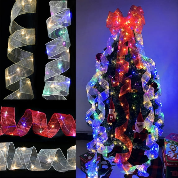Velvet Ribbons,Wired Ribbons,Christmas Bow Ornaments Wreath Gift Wrapping,Christmas Decoration LED Lights Xmas Tree Ornaments Lace String Lights