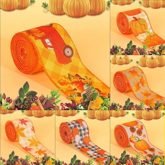 YZEGDCH Velvet Ribbons,Wired Ribbons,Christmas Bow Ornaments Wreath Gift Wrapping,Thanksgiving Ribbon Festival Theme Ribbon Pumpkin Maple Leaf Style Grilled Decorative