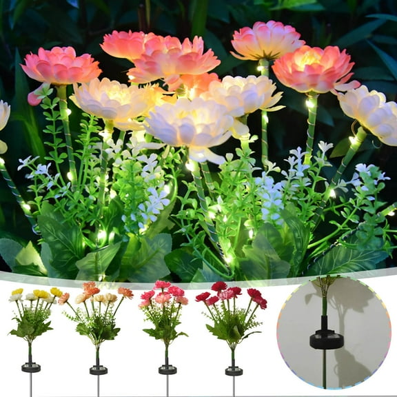 Waterproof Solar Garden Lights,Backyard Garden Patio Decor,Solar Powered Peony Flower Lamp LED Simulation 7-head Silk Peony Flower Ground Insertion Lamp Courtyard Decoration Lamp
