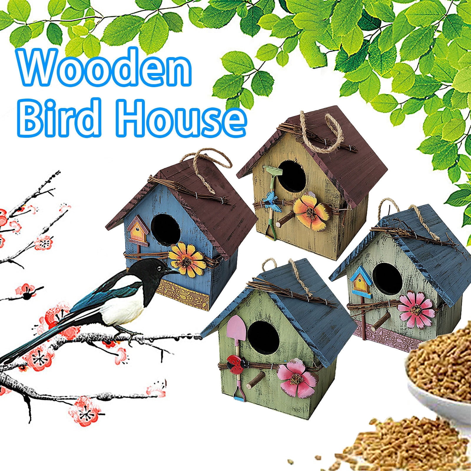 Wild Bird Feeders for Outdoors Hanging,Wooden Bird Feeder Courtyard Villa Balcony Hanging Rainproof Bird Feeder,for Outside Garden Yard Decoration