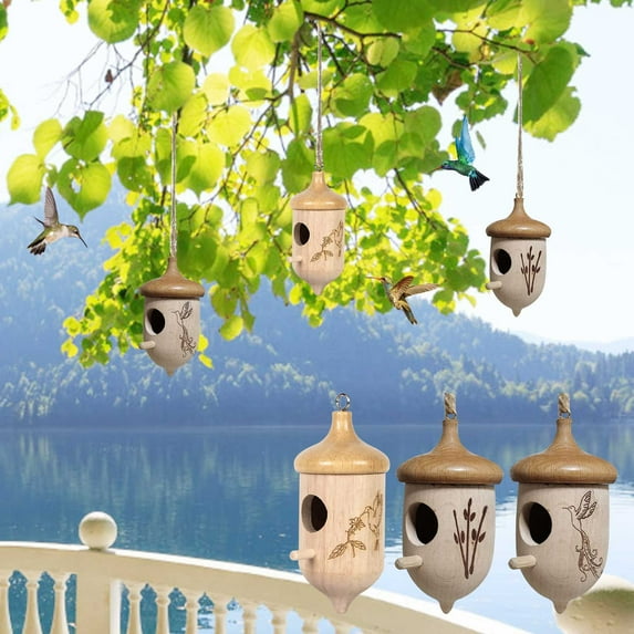 YZEGDCH Wild Birds Hopper Feeder,Bird House Bird Feeder Wooden Exterior Hanging Bird House Hut,Patio and Outdoor Decor