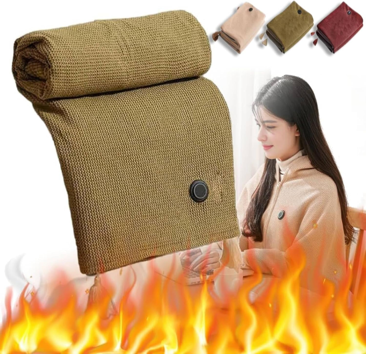 YZEGDCH Winter Portable Heated Shawl - Soft Zippe Heated Blanket, Wearable Cordless Graphene Warming Wrap, Portable Wireless Heating for Home Office, Christmas Gifts for Kid Family Friends