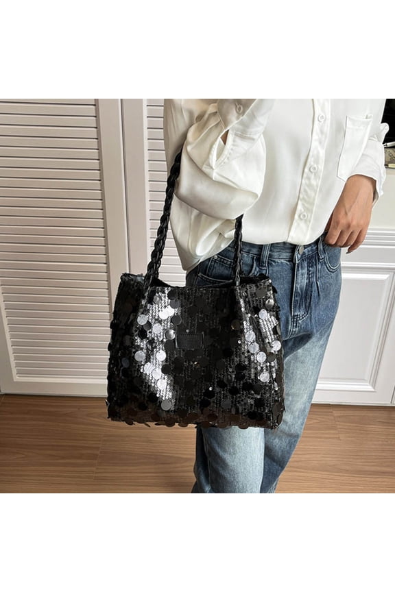 Women Black Sequin Bag, Small Shoulder Tote, Sparkly Purse Clutch Handbags Evening Bag Party Bling Glitter Sparkle Sequin Purse, Best Birthday Valentines for YZEGDCH Women Mom Girlfriend