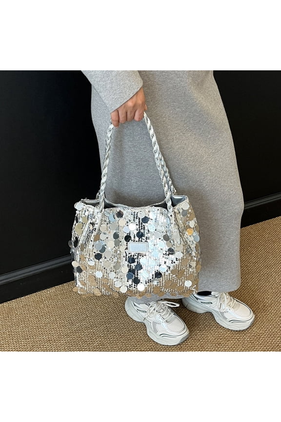 Women Silvery Sequin Bag, Small Shoulder Tote, Sparkly Purse Clutch Handbags Evening Bag Party Bling Glitter Sparkle Sequin Purse, Best Birthday Valentines for YZEGDCH Women Mom Girlfriend